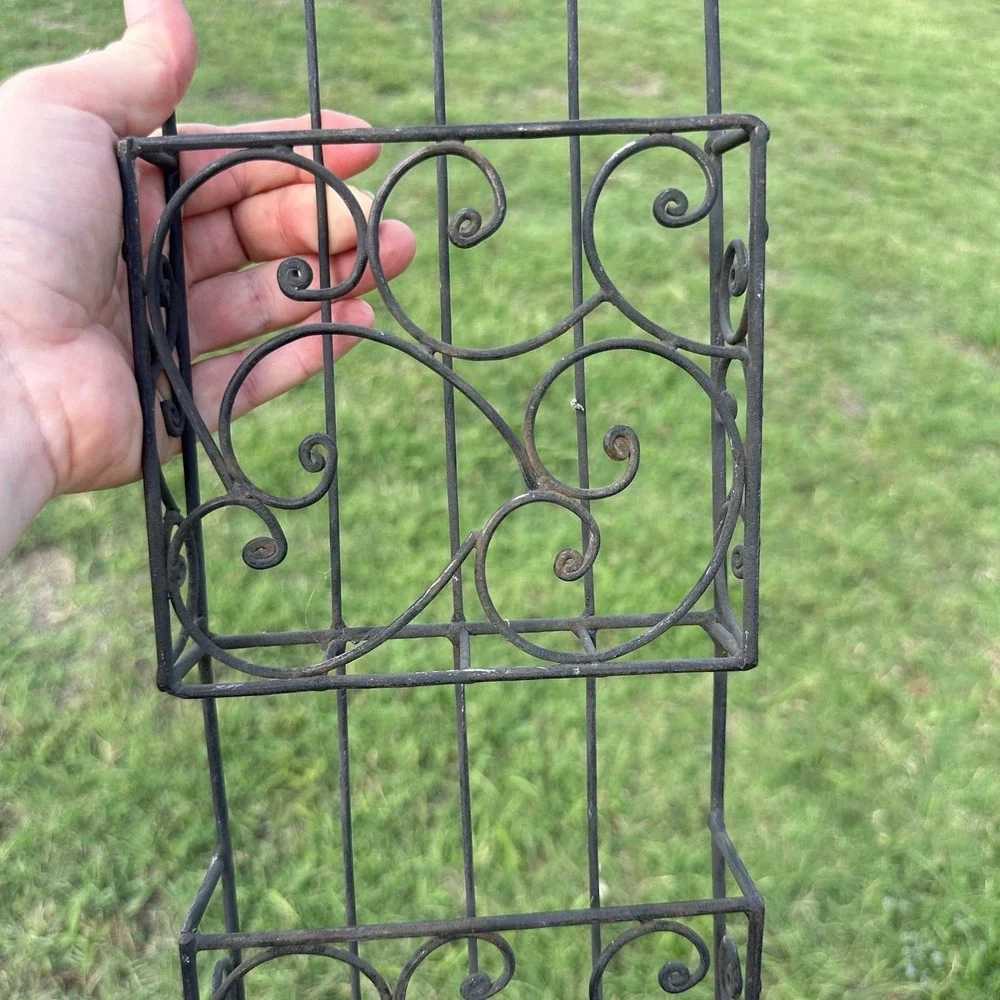 Vintage Iron Wall Rack 3 Bins 4 Hooks Home Office Storage Display Shelf 26